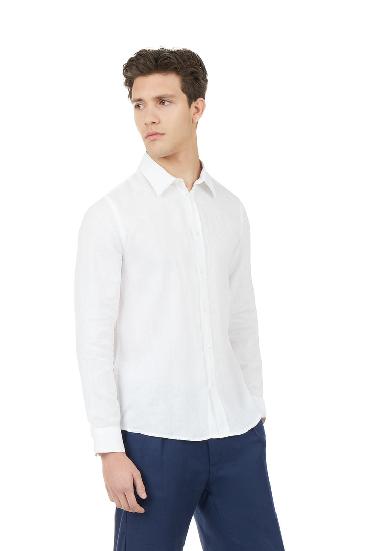 Camicia comfort fit in lino|Colore:Bianco