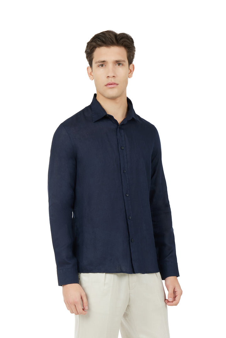 Camicia comfort fit in lino|Colore:Blu/navy