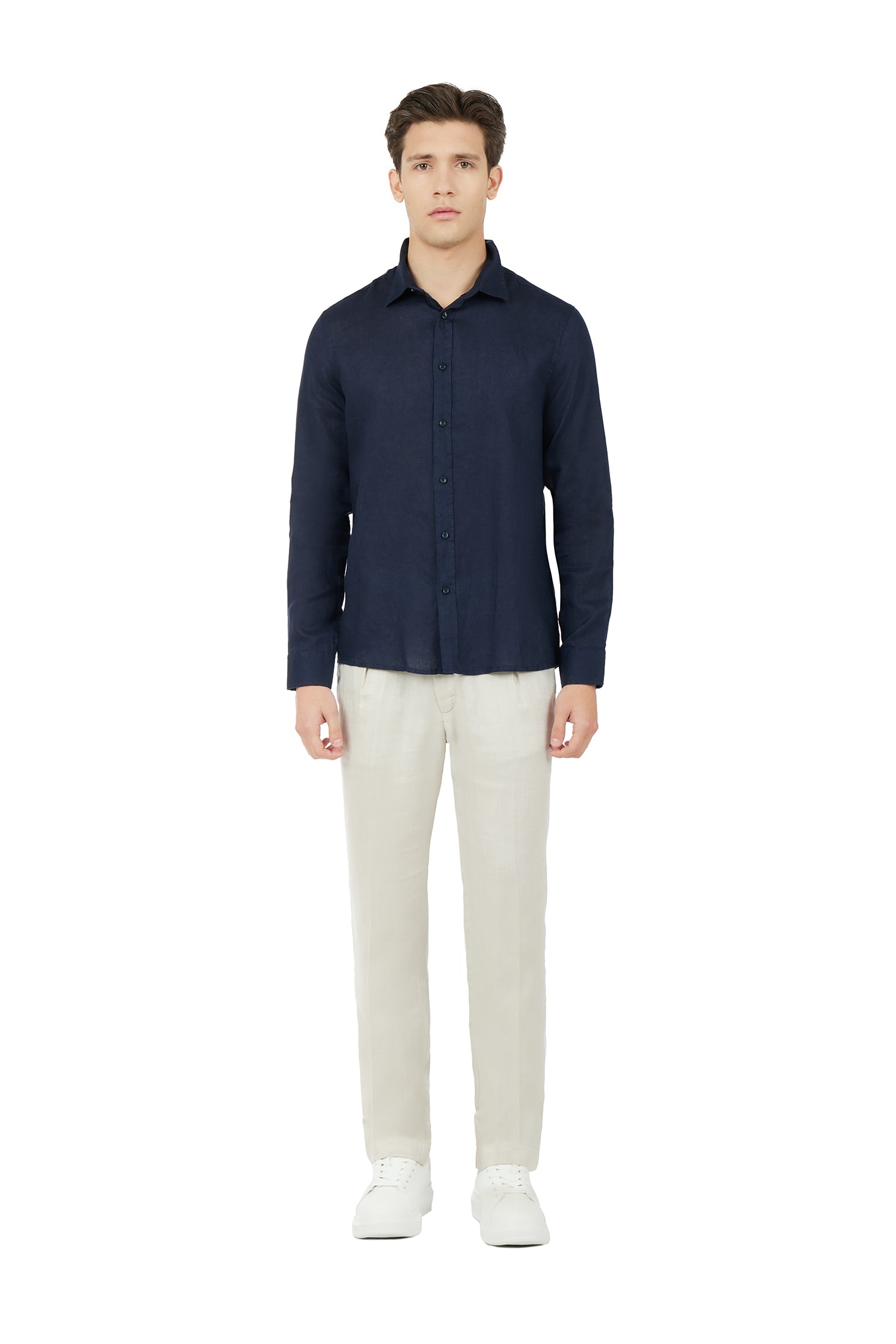 Camicia comfort fit in lino|Colore:Blu/navy