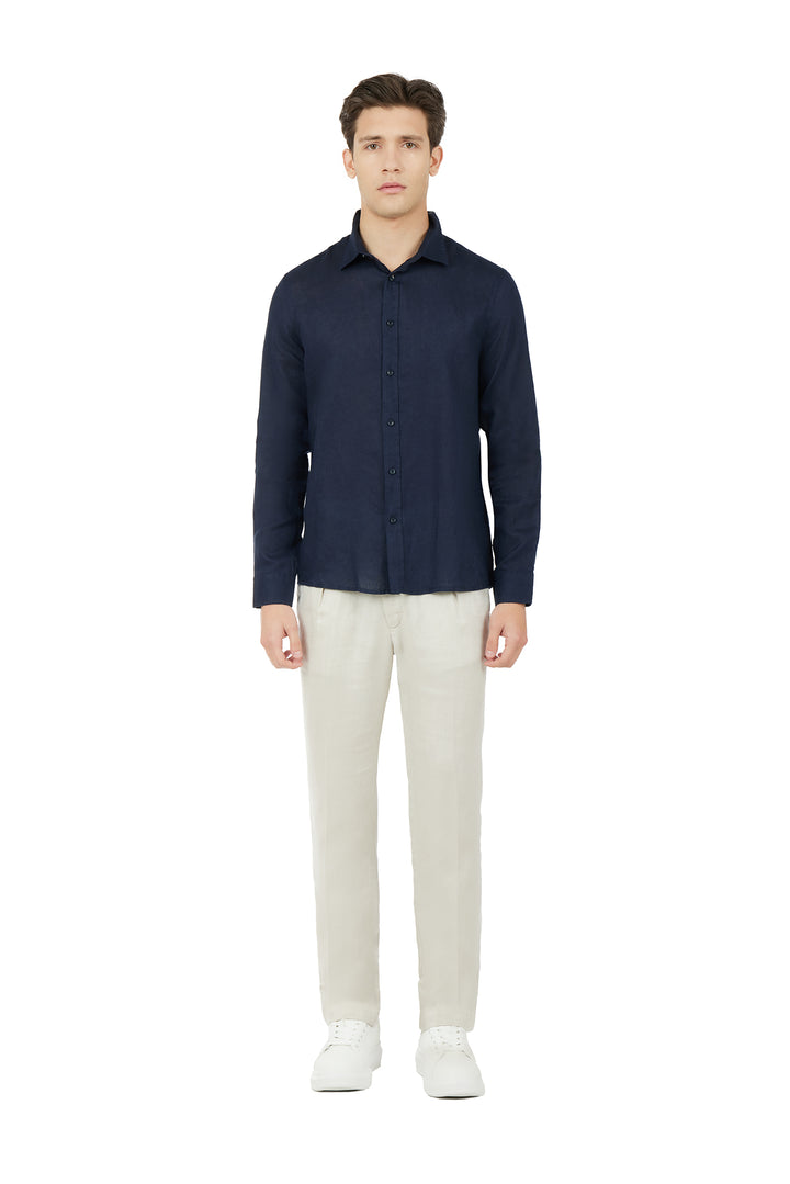 Camicia comfort fit in lino|Colore:Blu/navy