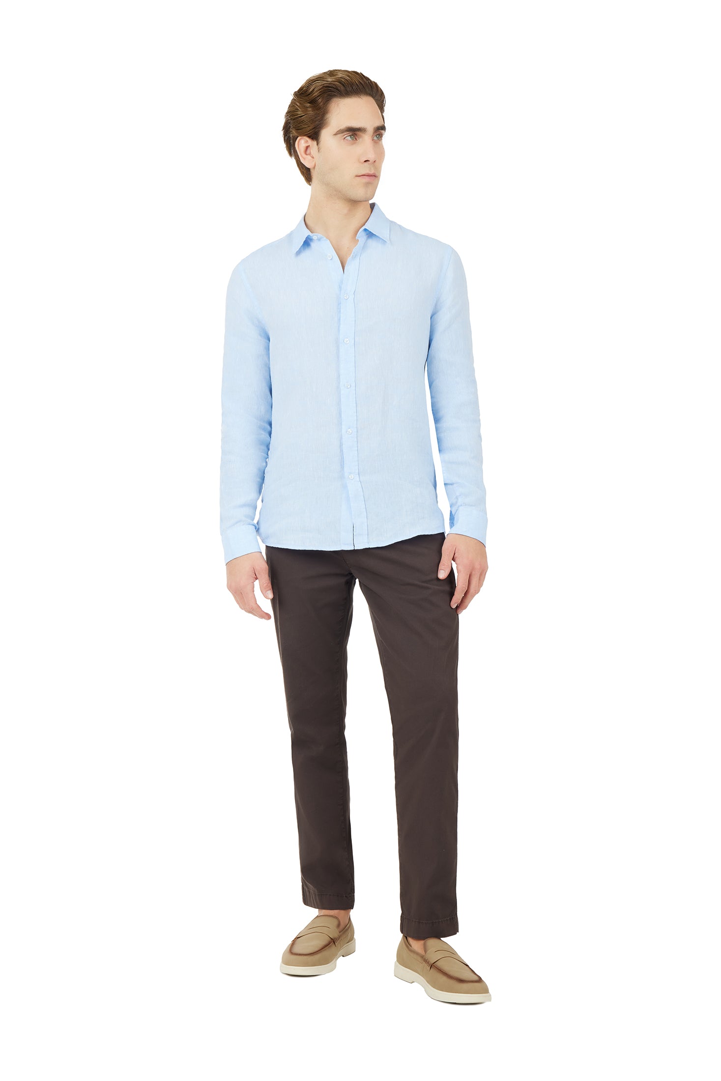Camicia comfort fit in lino|Colore:Celeste-melange