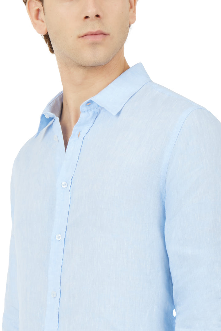 Camicia comfort fit in lino|Colore:Celeste-melange
