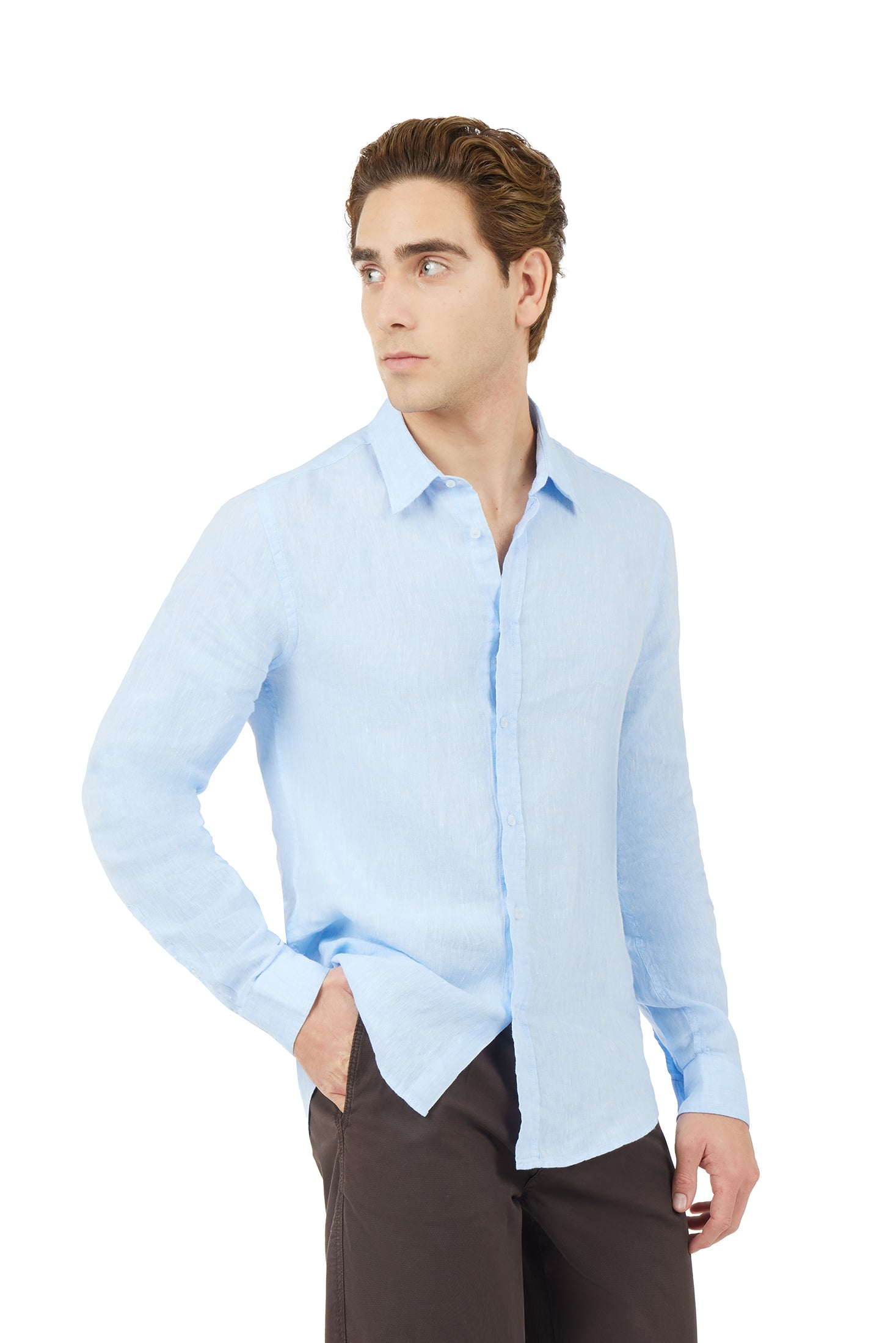Camicia comfort fit in lino|Colore:Celeste-melange