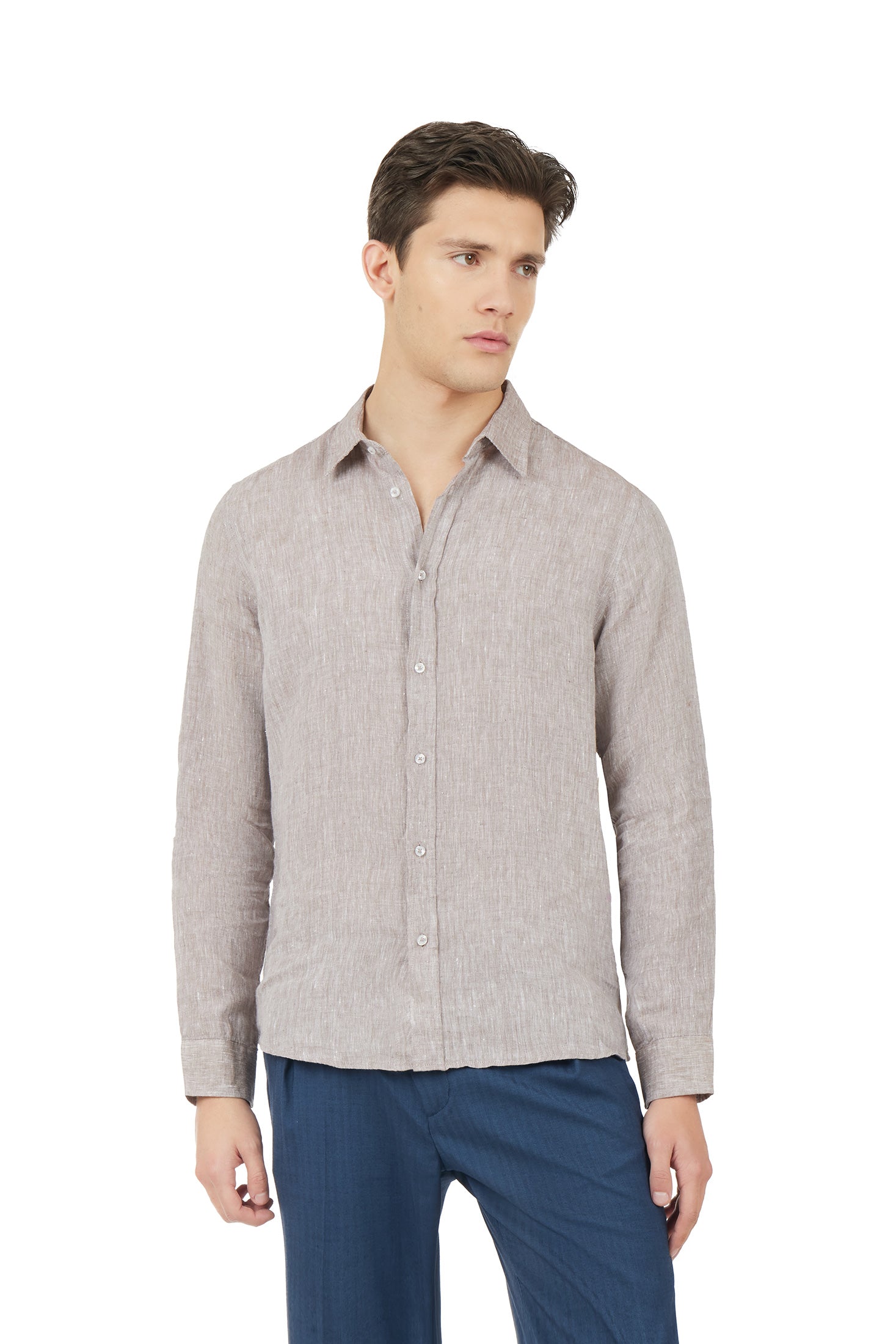 Camicia comfort fit in lino|Colore:Fango/melange