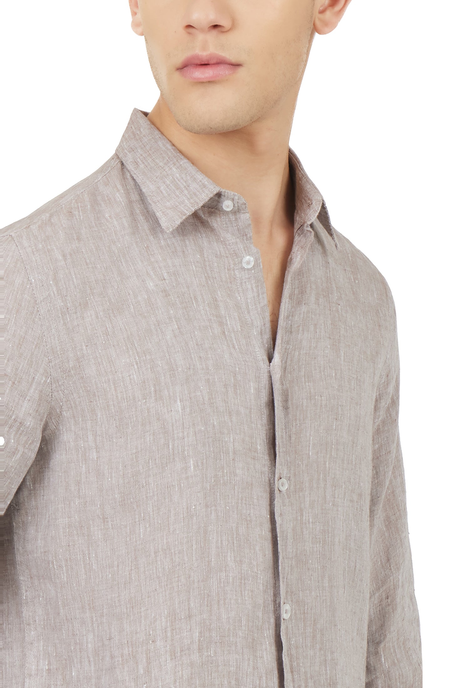 Camicia comfort fit in lino|Colore:Fango/melange