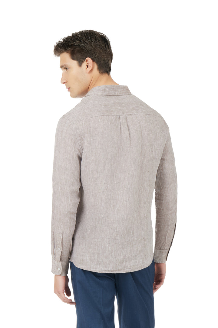 Camicia comfort fit in lino|Colore:Fango/melange