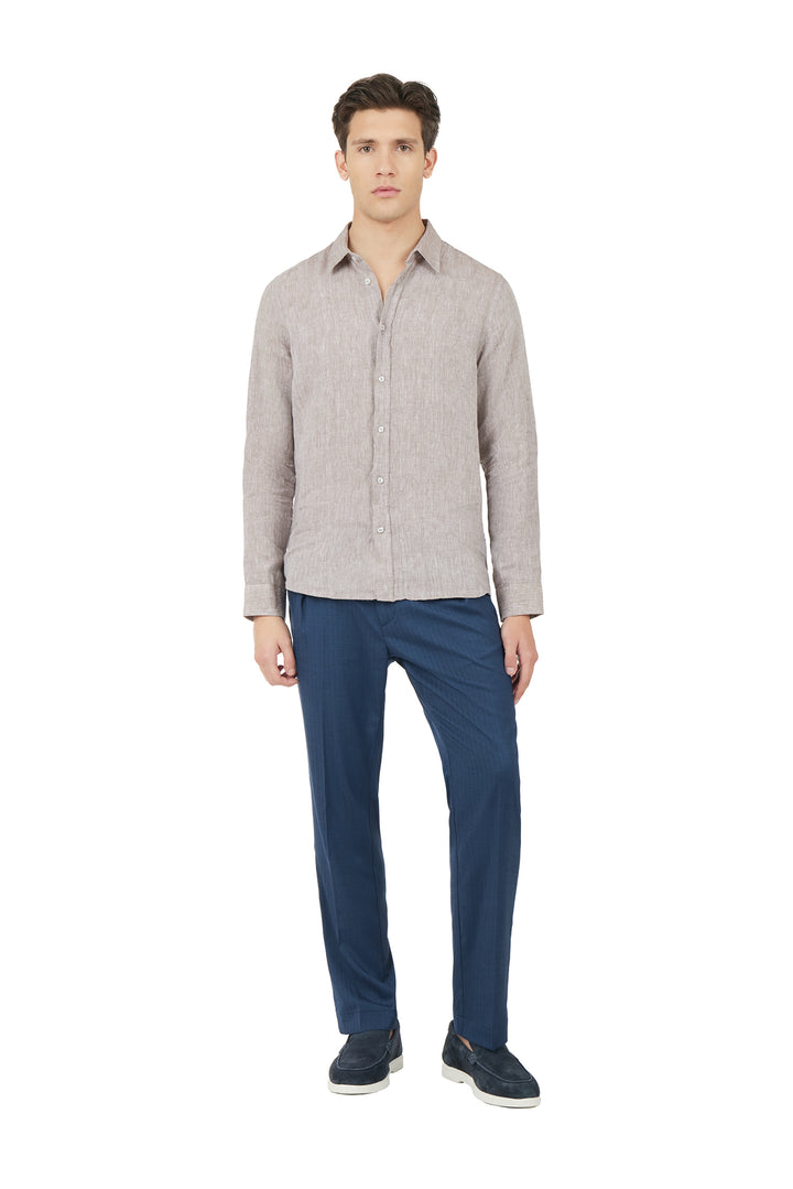 Camicia comfort fit in lino|Colore:Fango/melange
