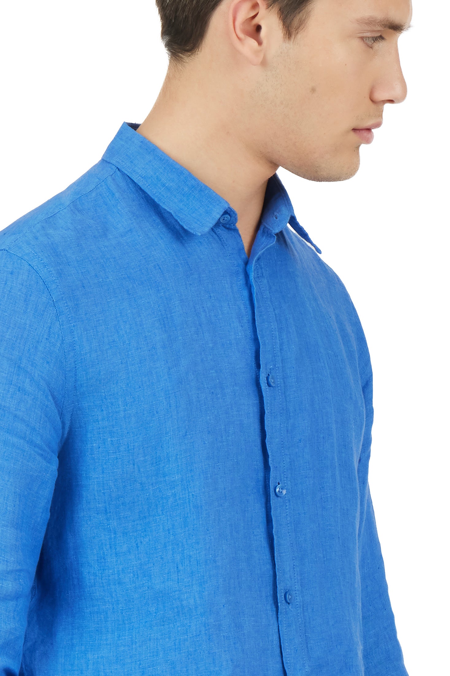Camicia comfort fit in lino|Colore:Indaco melange
