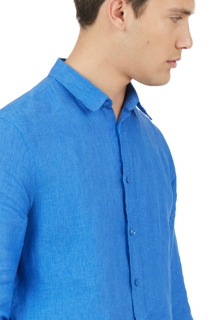 Camicia comfort fit in lino|Colore:Indaco melange