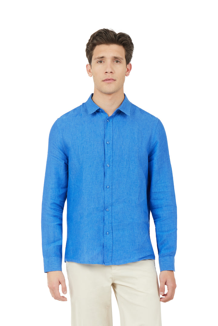 Camicia comfort fit in lino|Colore:Indaco melange