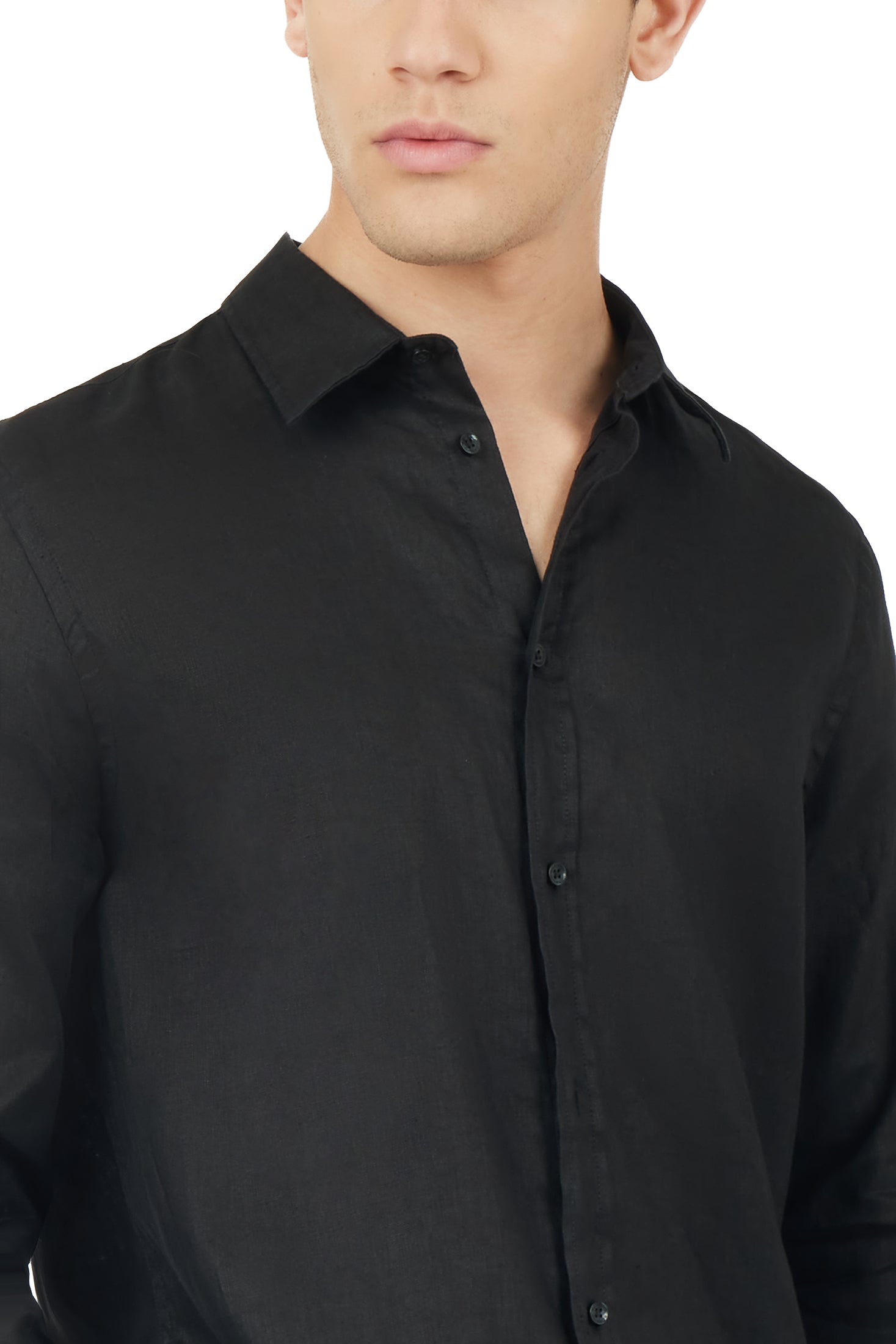 Camicia comfort fit in lino|Colore:Nero