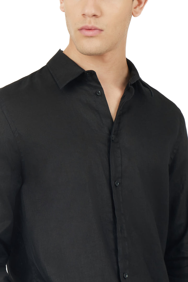 Camicia comfort fit in lino|Colore:Nero