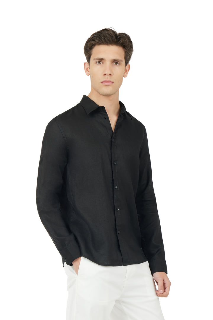 Camicia comfort fit in lino|Colore:Nero