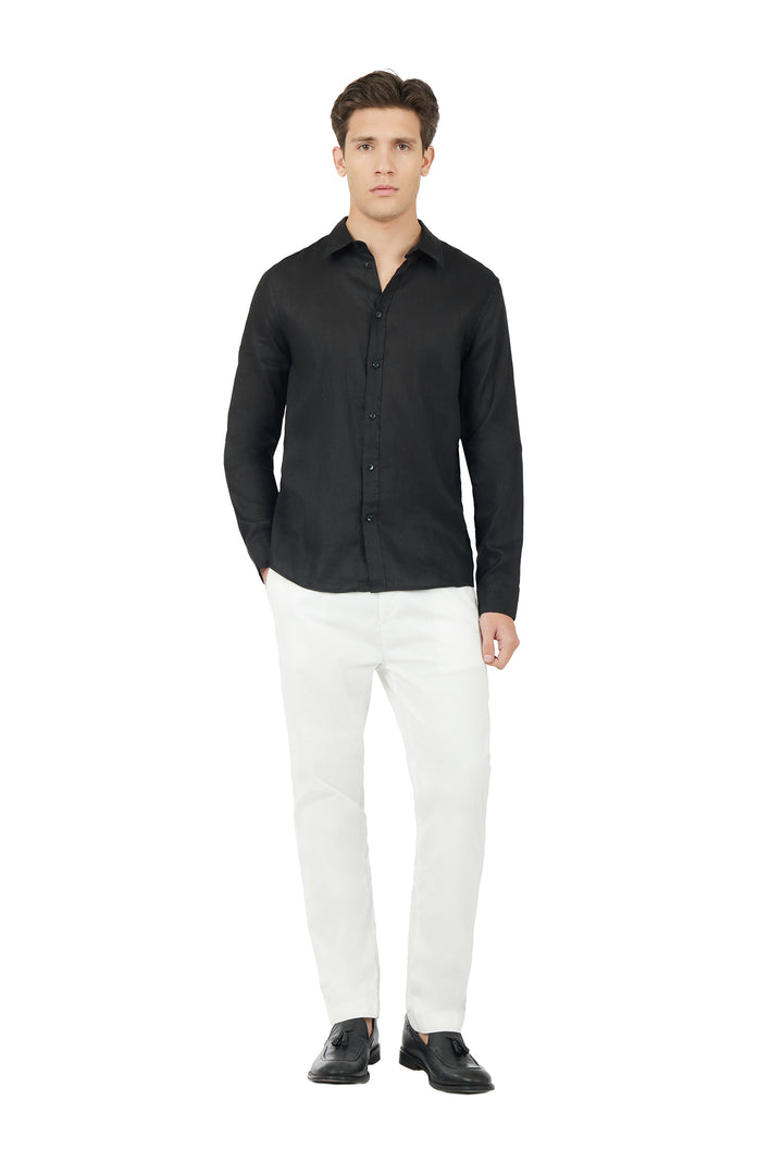 Camicia comfort fit in lino|Colore:Nero