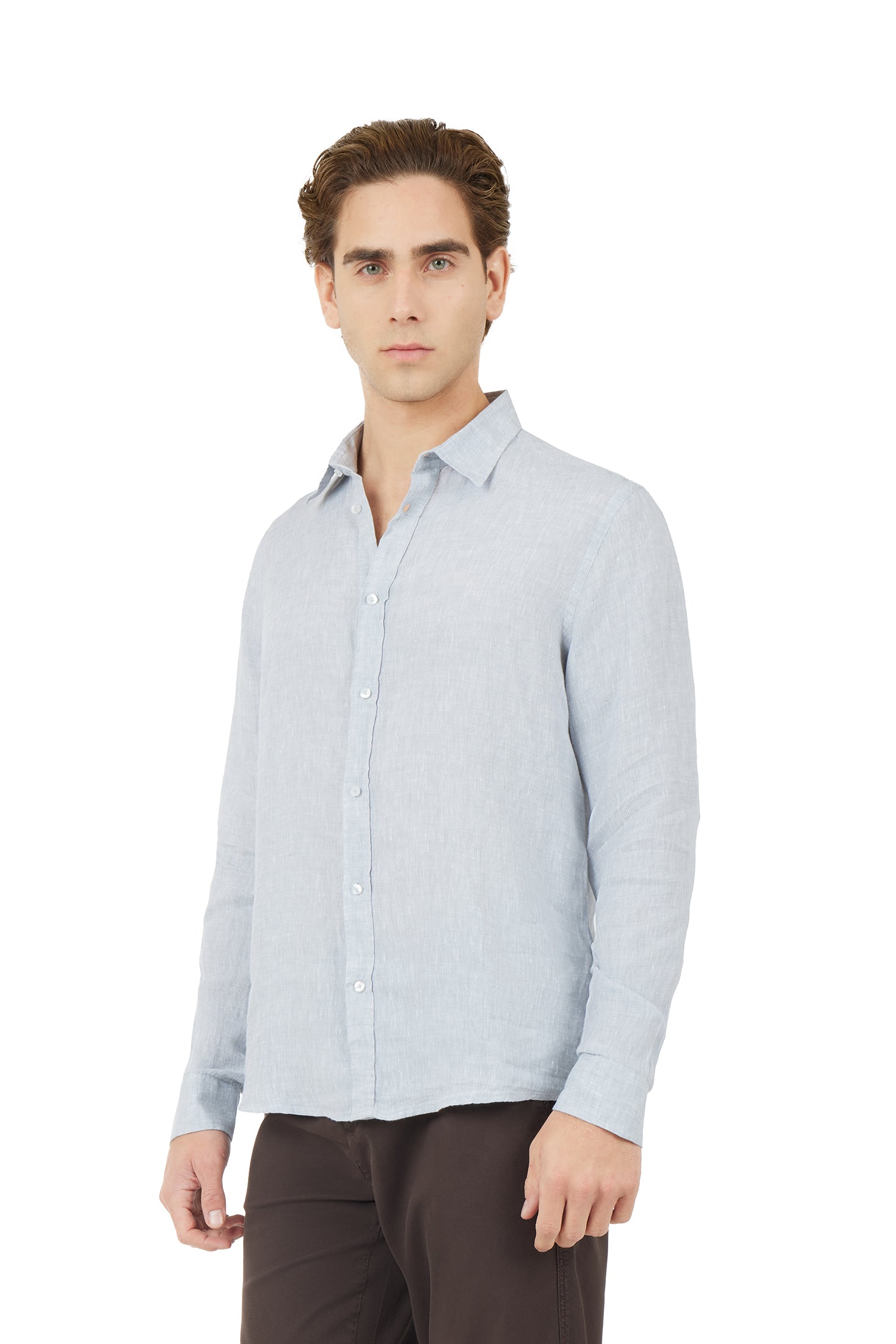 Camicia comfort fit in lino|Colore:Perla-melange