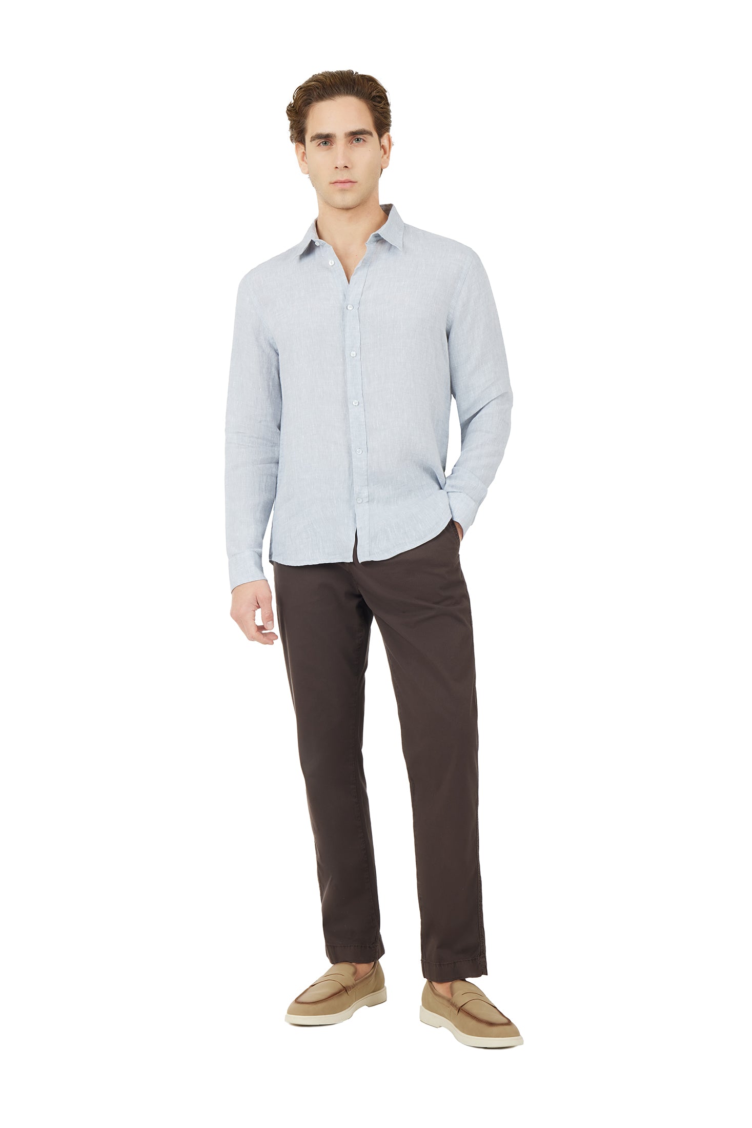 Camicia comfort fit in lino|Colore:Perla-melange
