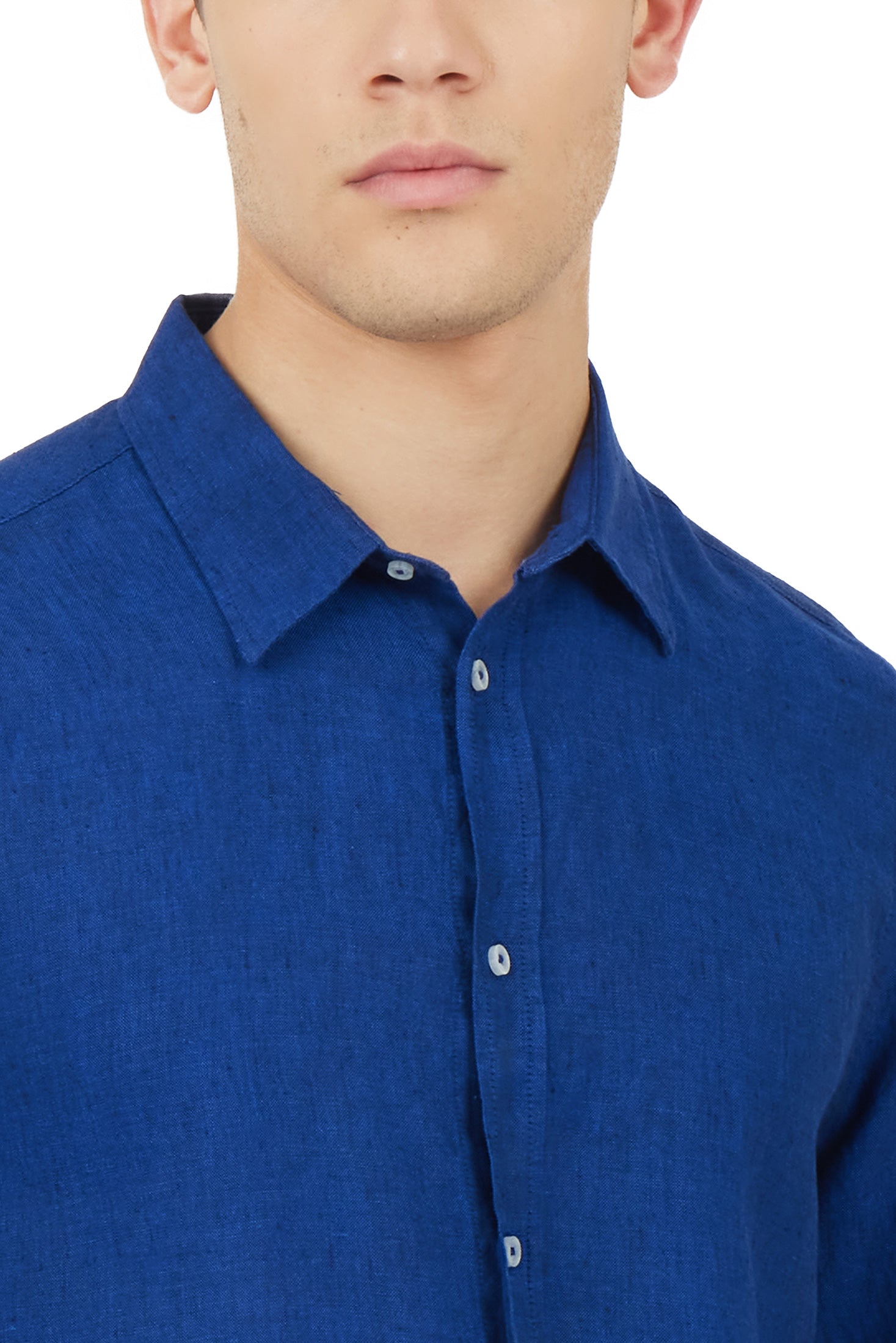 Camicia comfort fit in lino|Colore:Royal/melange