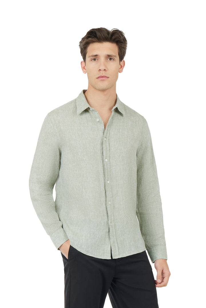 Camicia comfort fit in lino|Colore:Salvia/melange