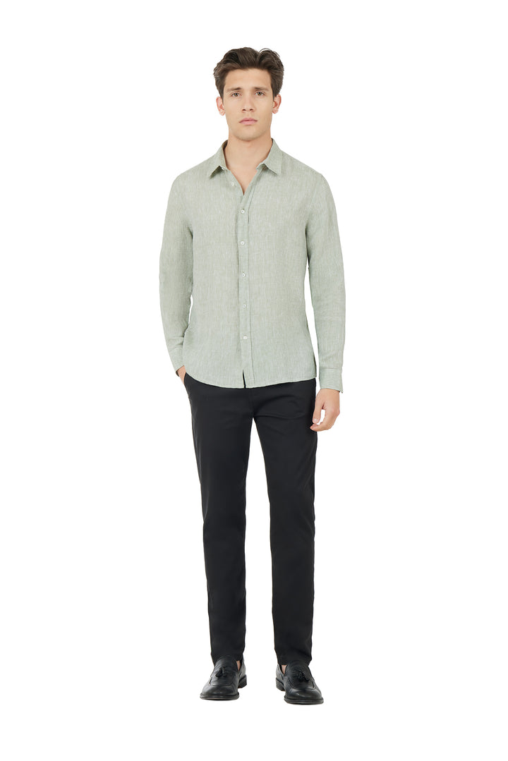 Camicia comfort fit in lino|Colore:Salvia/melange