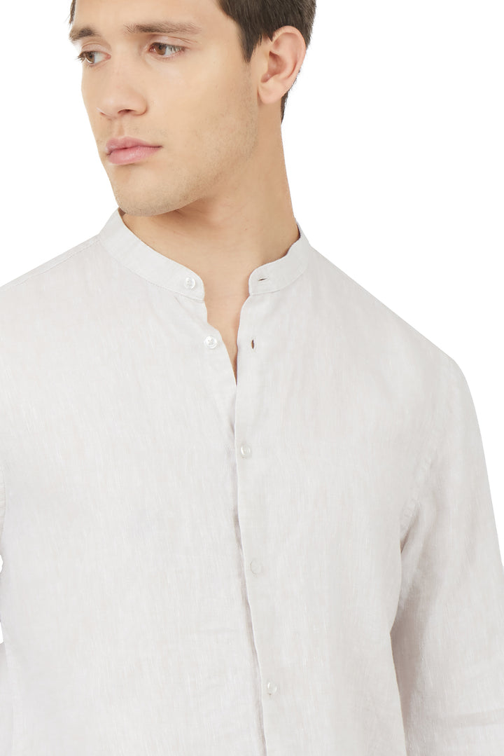 Camicia comfort fit coreana in lino|Colore:Beige/melange