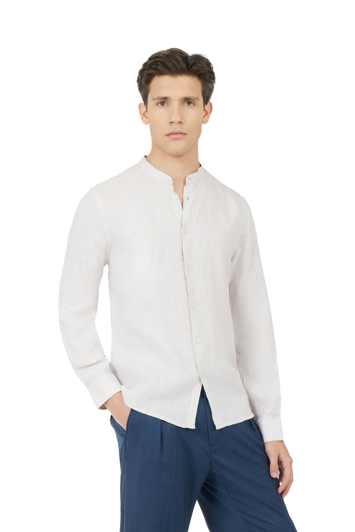 Camicia comfort fit coreana in lino|Colore:Beige/melange