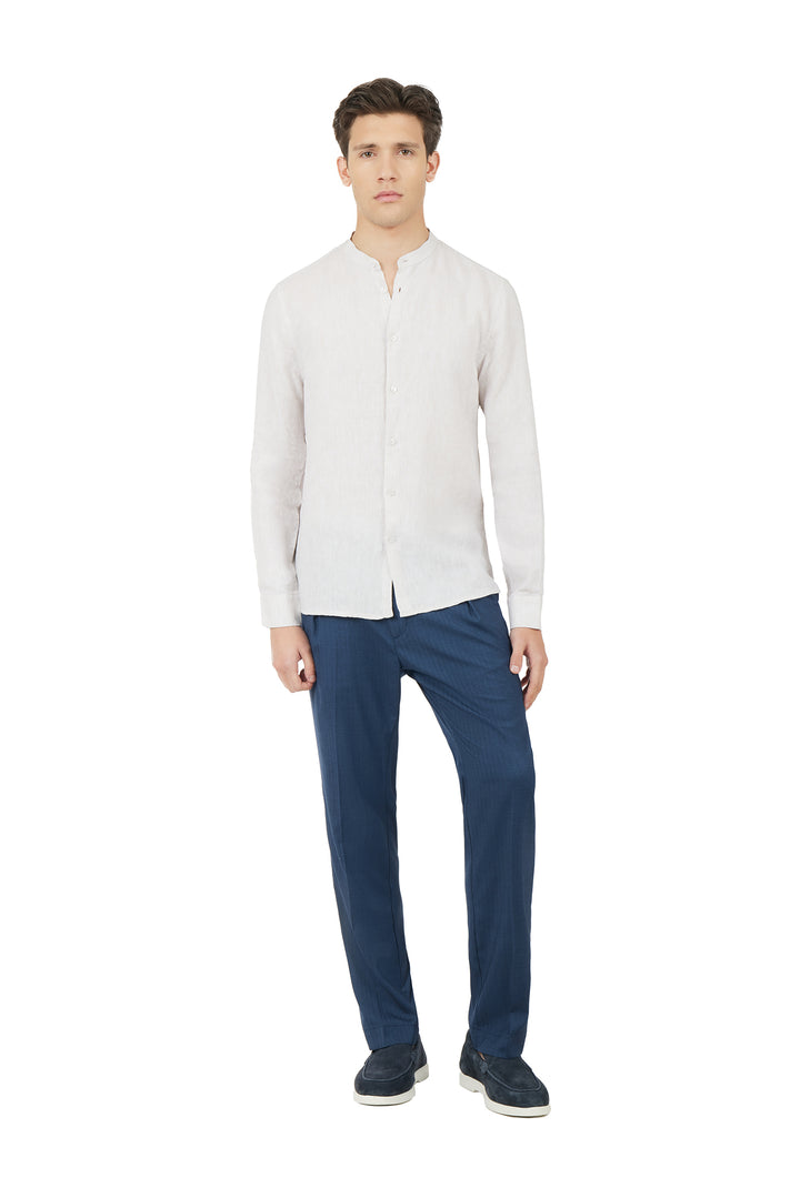 Camicia comfort fit coreana in lino|Colore:Beige/melange