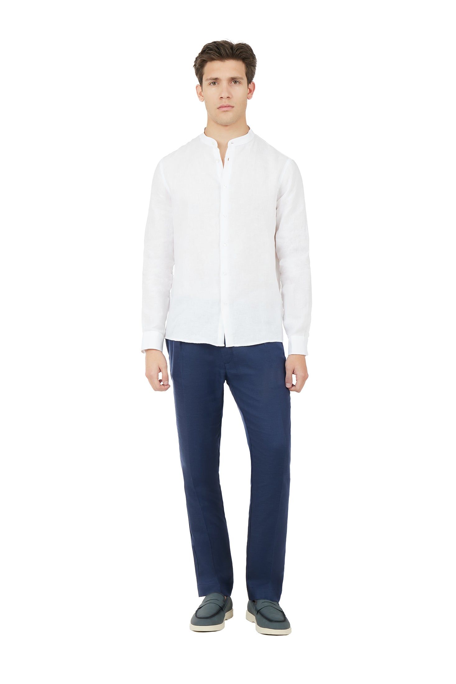Camicia comfort fit coreana in lino|Colore:Bianco