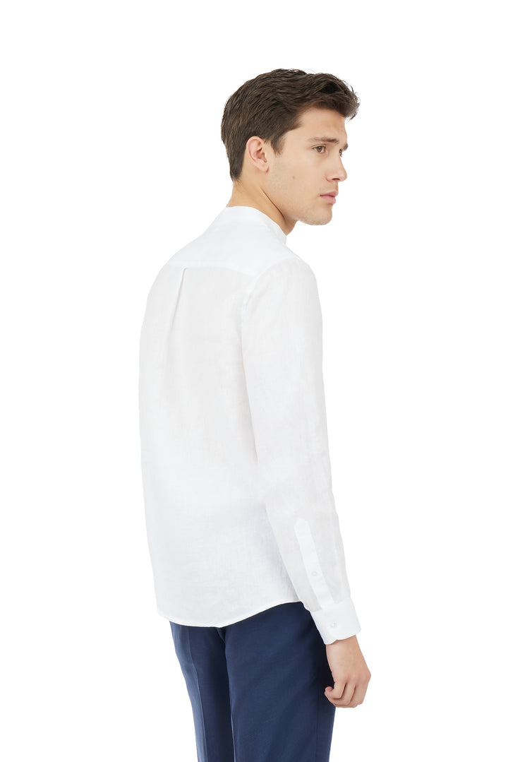 Camicia comfort fit coreana in lino|Colore:Bianco