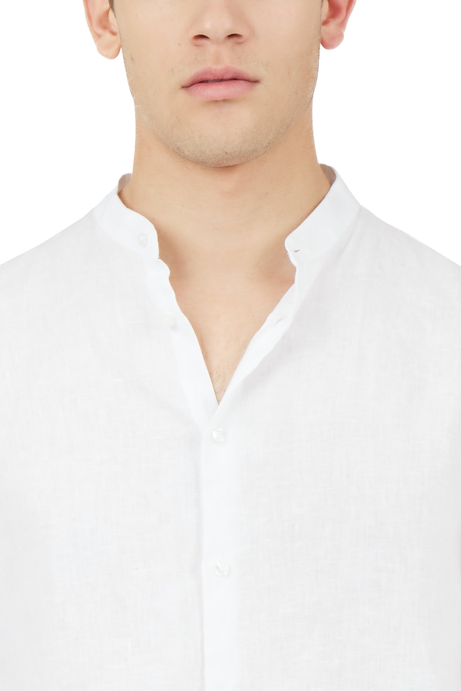 Camicia comfort fit coreana in lino|Colore:Bianco