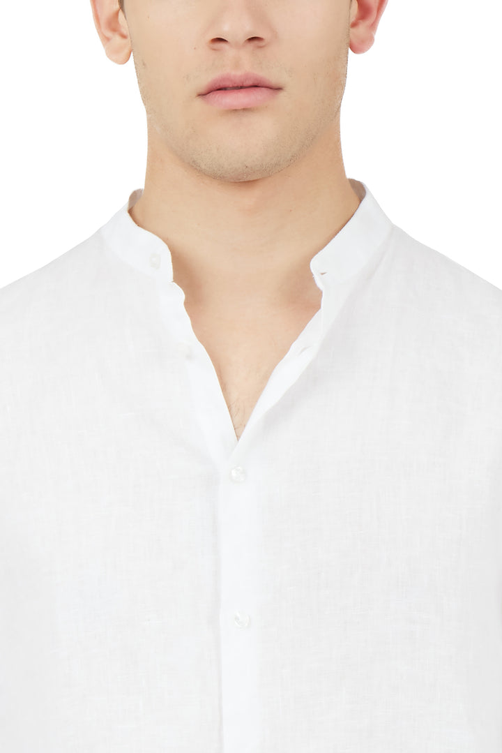 Camicia comfort fit coreana in lino|Colore:Bianco