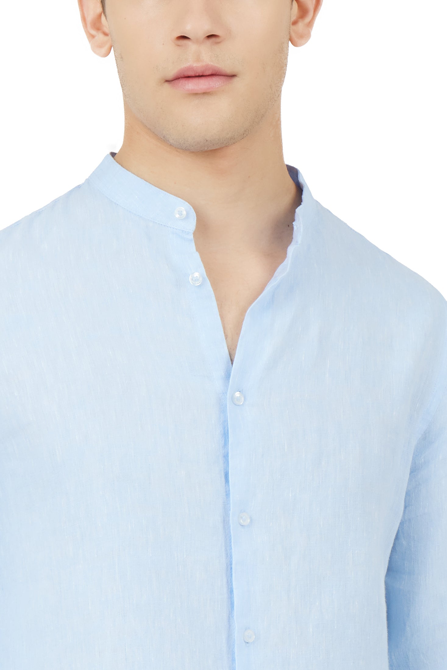 Camicia comfort fit coreana in lino|Colore:Celeste-melange