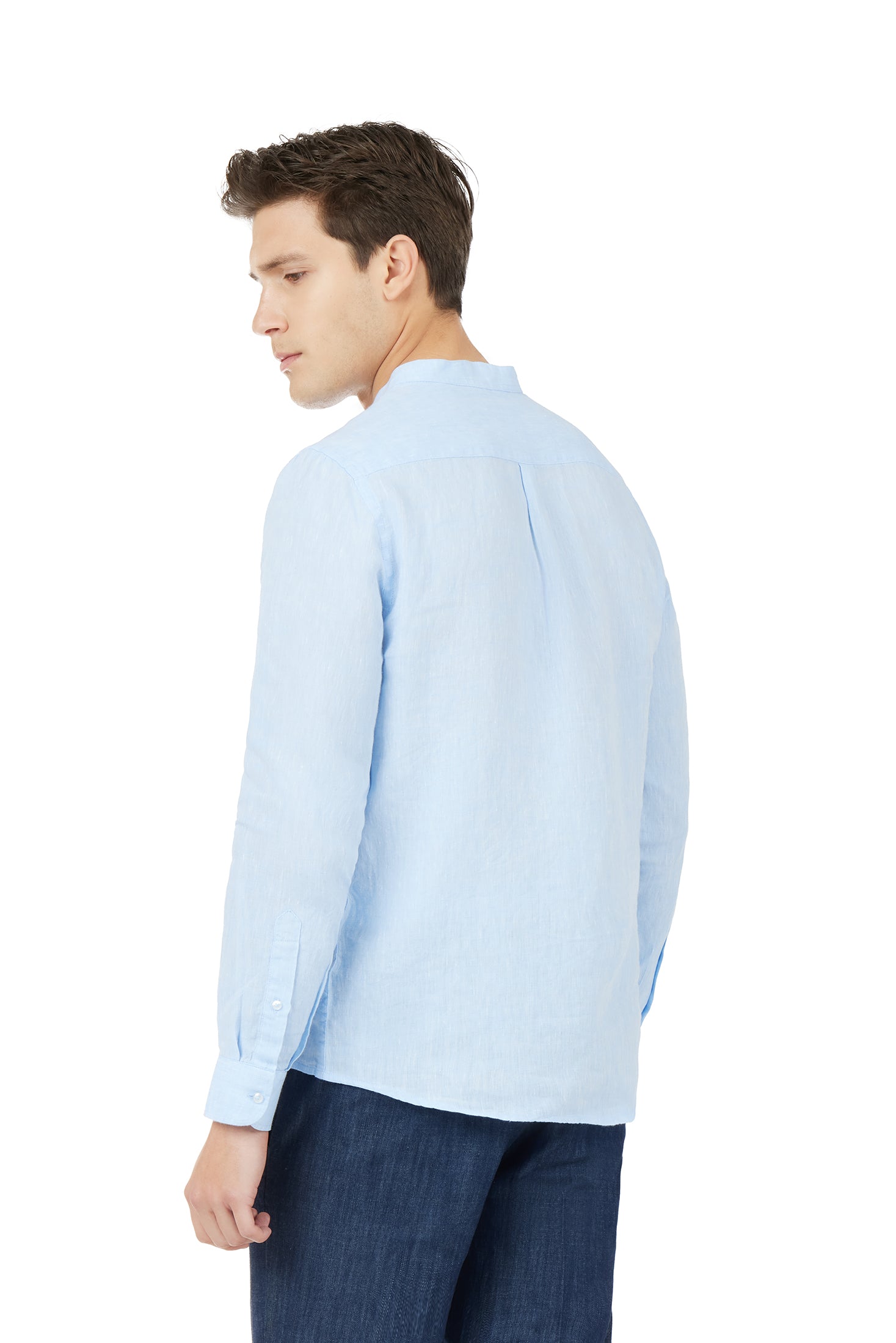 Camicia comfort fit coreana in lino|Colore:Celeste-melange