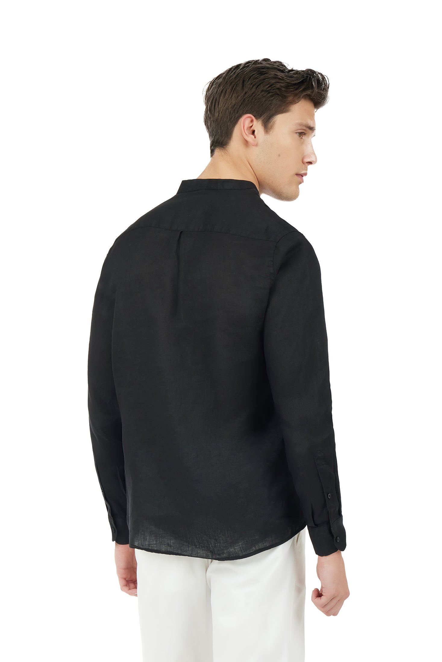 Camicia comfort fit coreana in lino|Colore:Nero