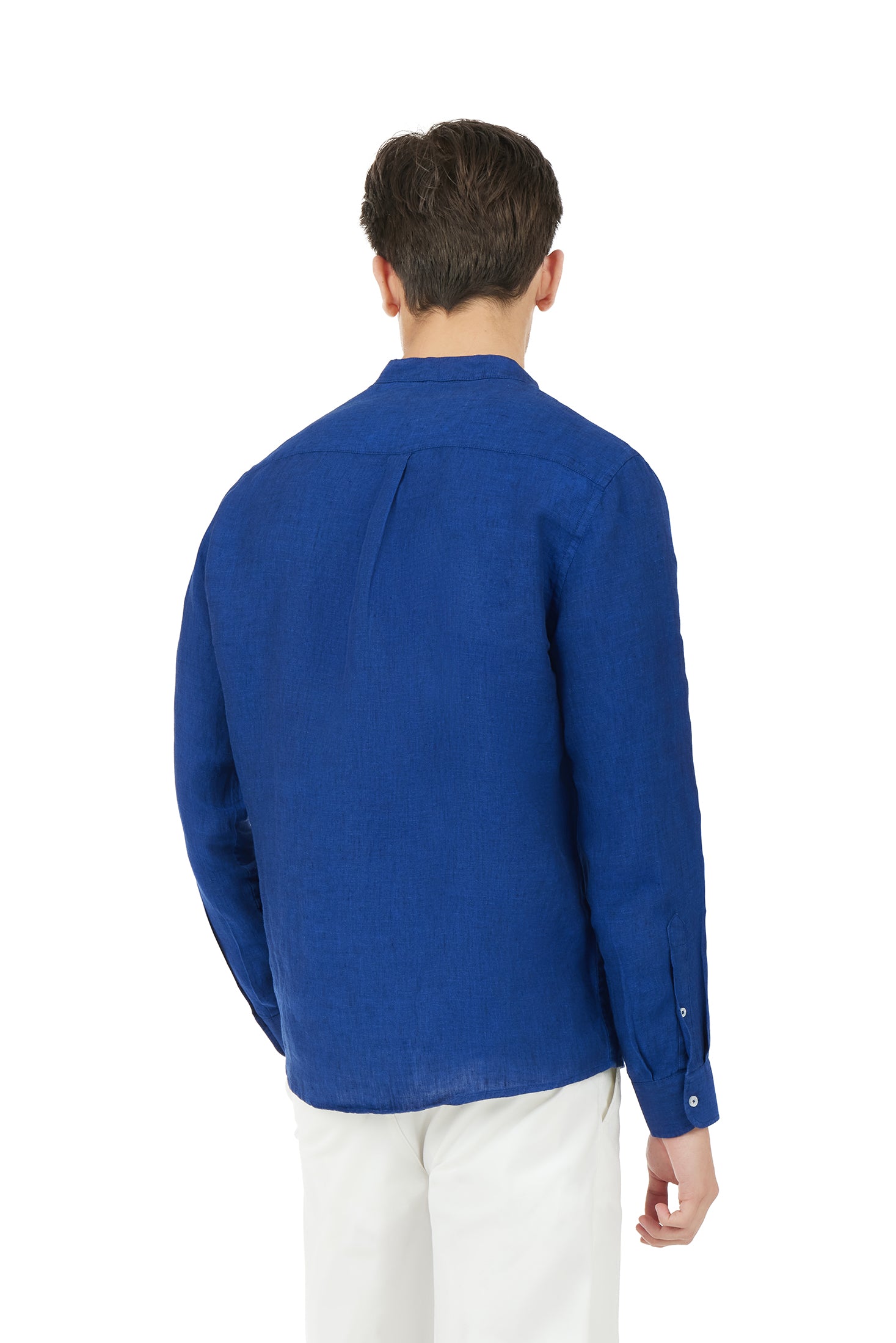 Camicia comfort fit coreana in lino|Colore:Royal/melange