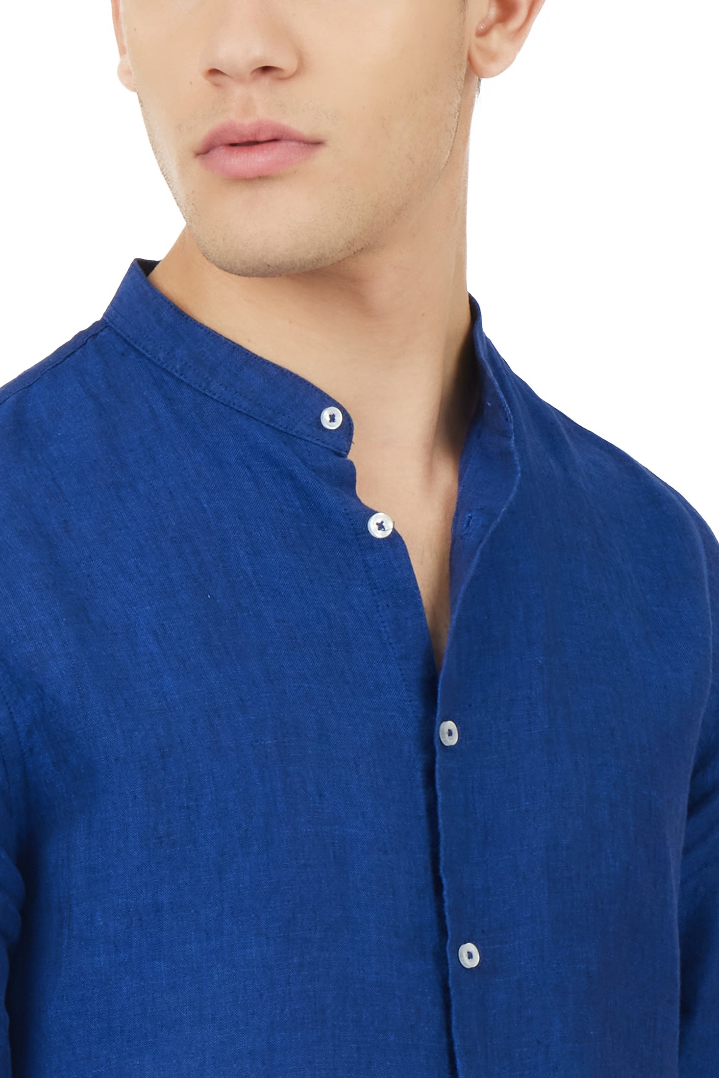 Camicia comfort fit coreana in lino|Colore:Royal/melange