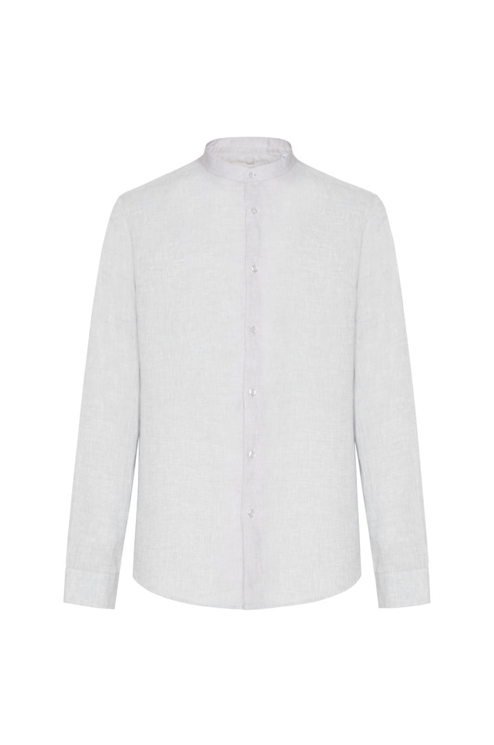 Camicia comfort fit coreana in lino|Colore:Beige/melange