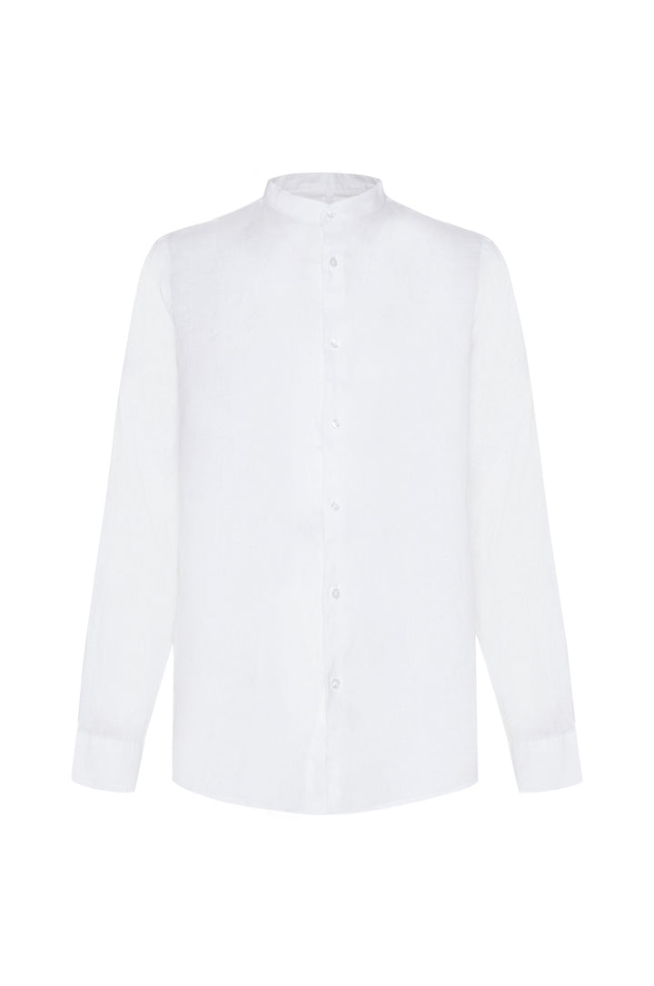 Camicia comfort fit coreana in lino|Colore:Bianco