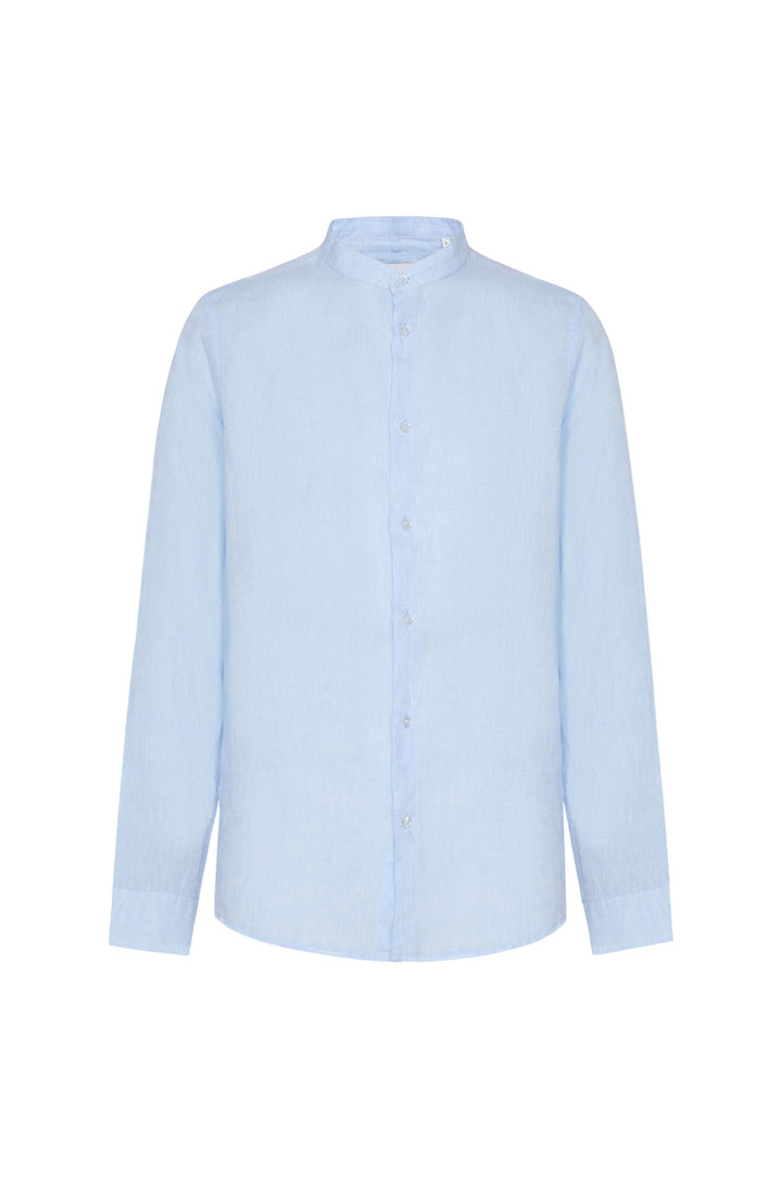 Camicia comfort fit coreana in lino|Colore:Celeste-melange