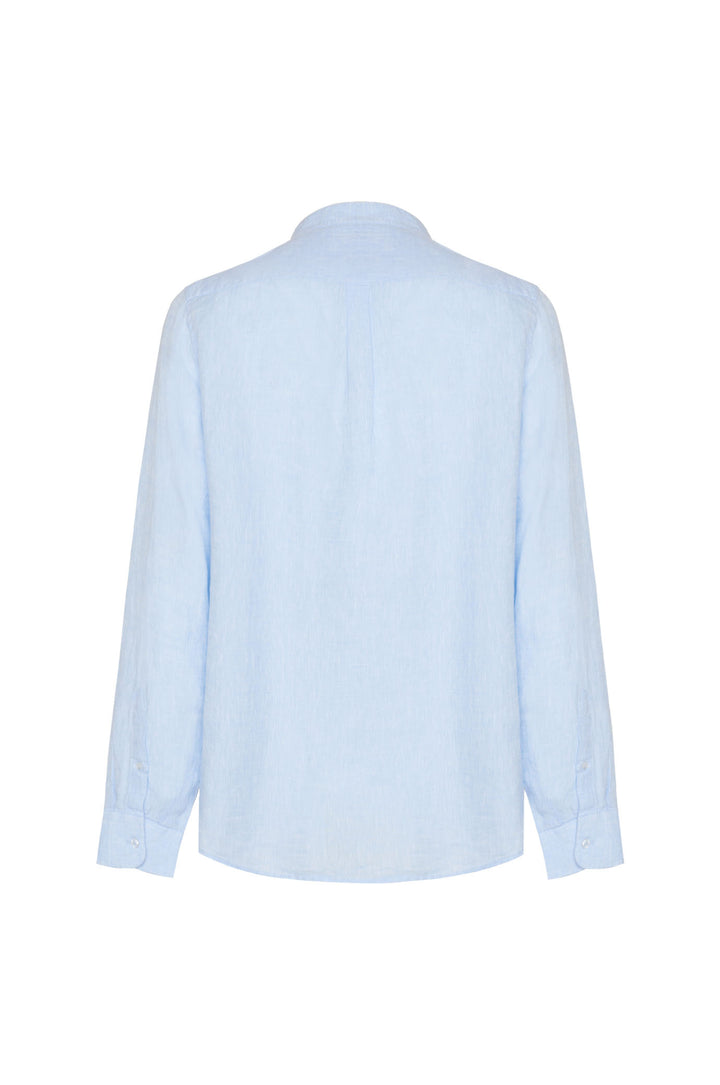 Camicia comfort fit coreana in lino|Colore:Celeste-melange