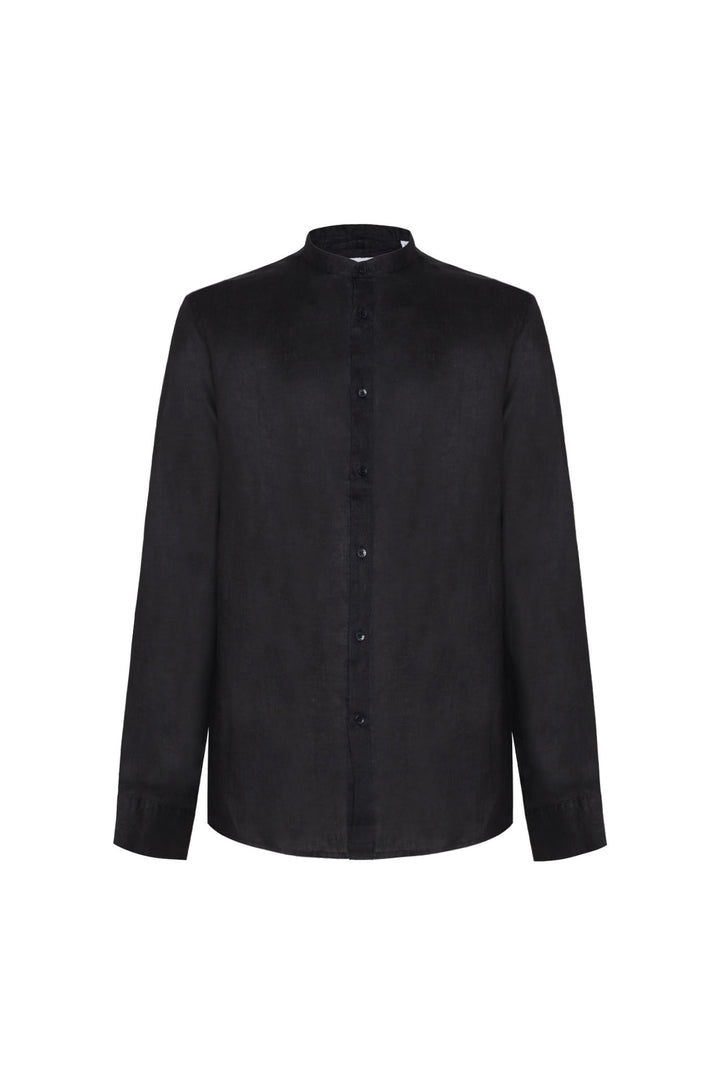 Camicia comfort fit coreana in lino|Colore:Nero