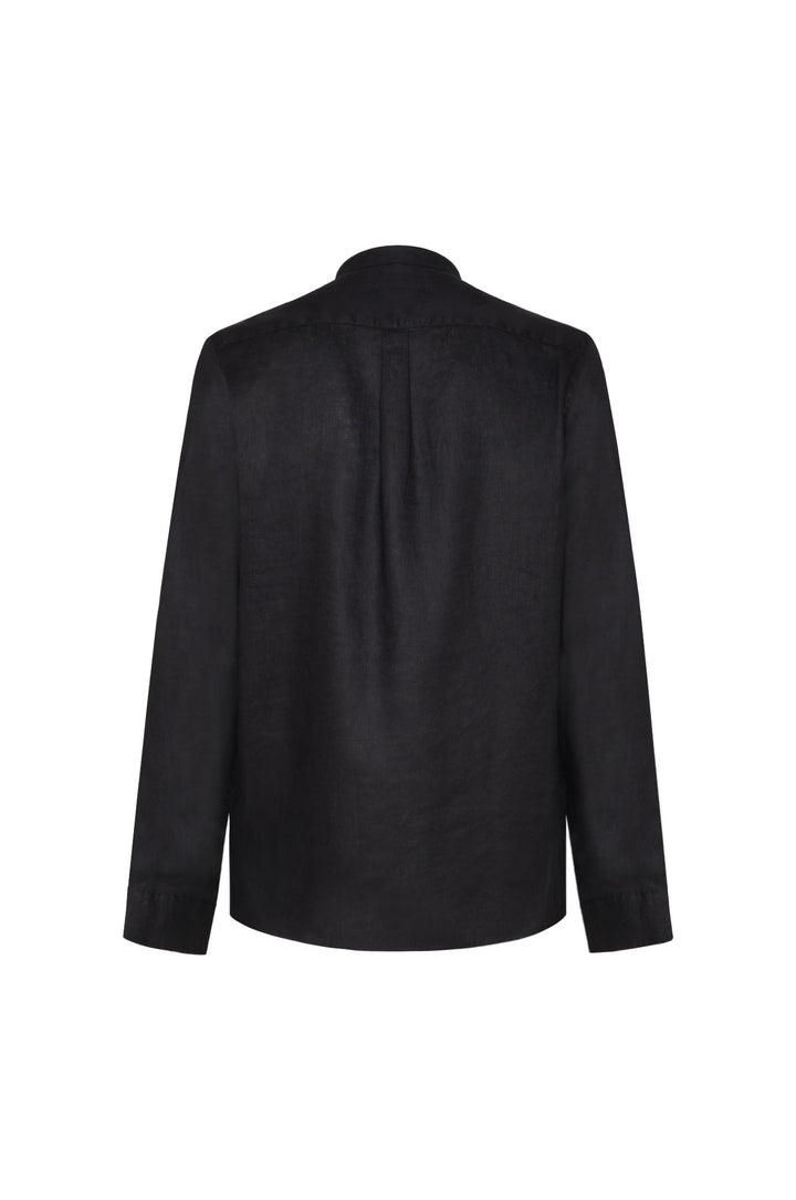Camicia comfort fit coreana in lino|Colore:Nero