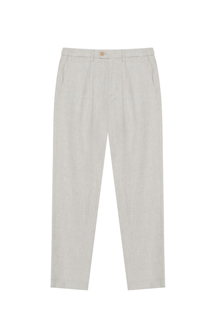 Pantaloni chinos drop crotch fit in 100% lino|Colore:Beige-naturale