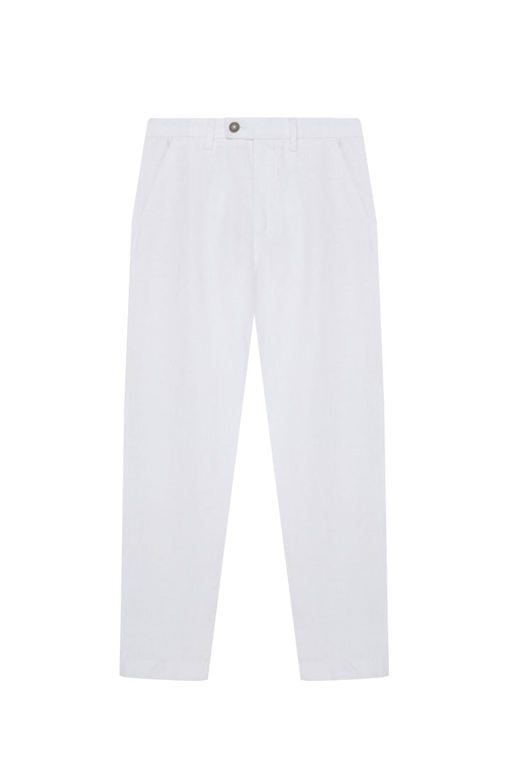 Pantaloni chinos drop crotch fit in 100% lino|Colore:Bianco