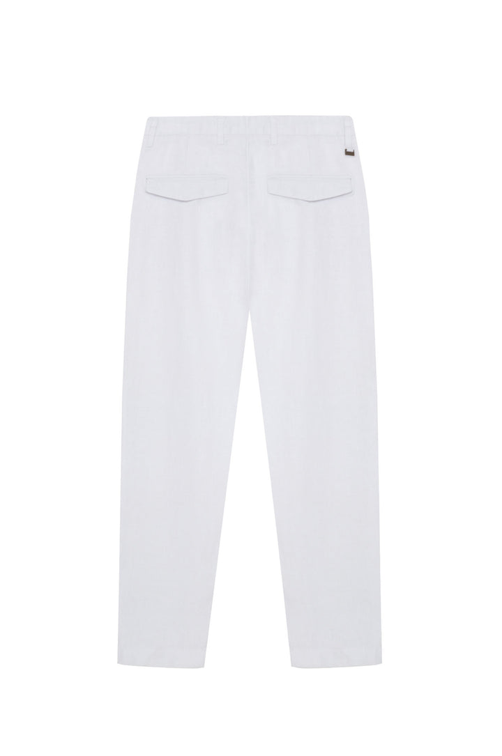 Pantaloni chinos drop crotch fit in 100% lino|Colore:Bianco