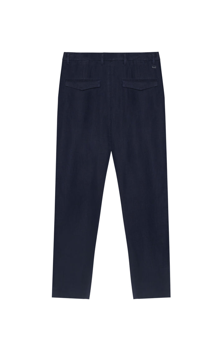 Pantaloni chinos drop crotch fit in 100% lino|Colore:Blu/navy