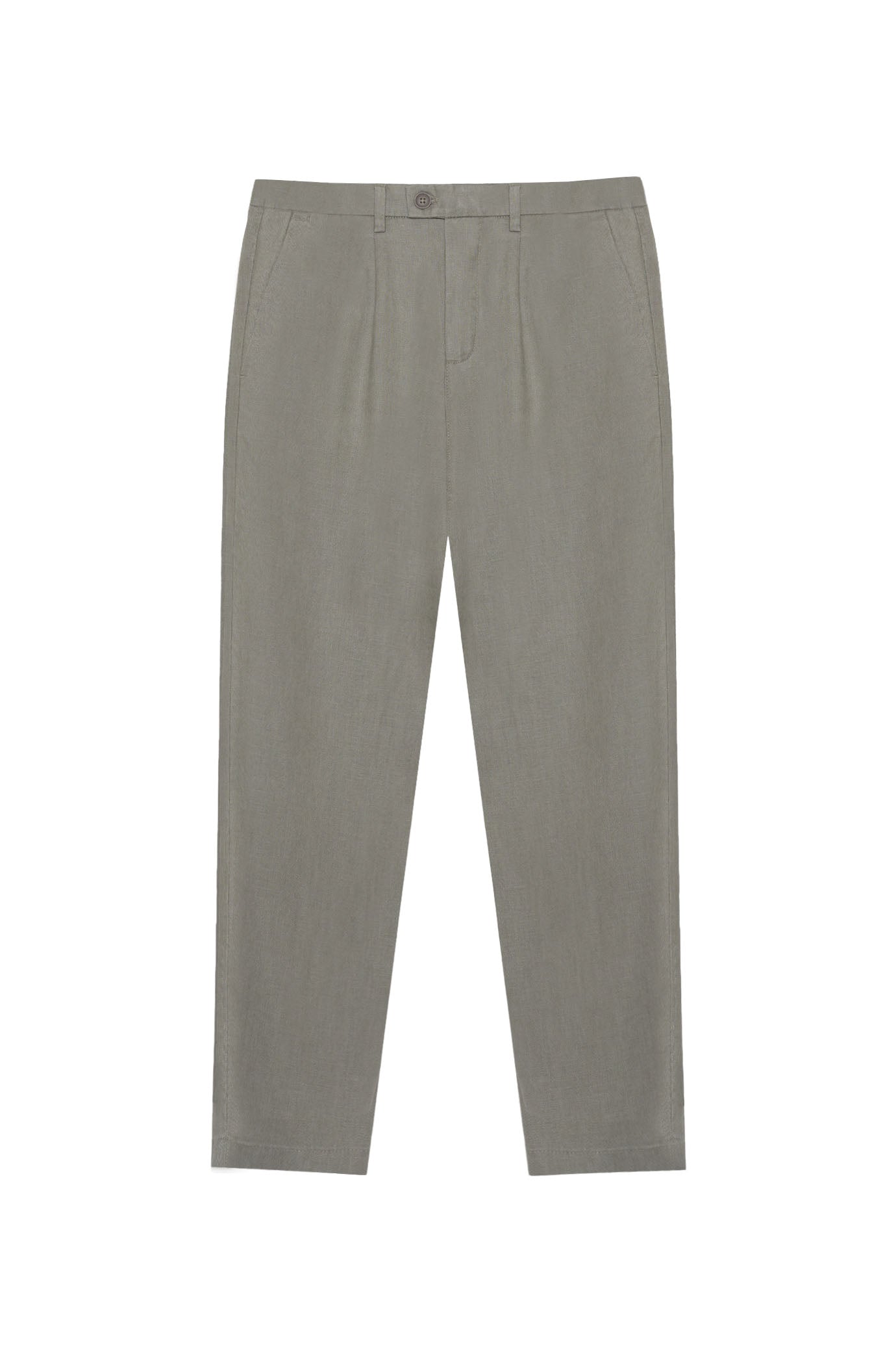 Pantaloni chinos drop crotch fit in 100% lino|Colore:Muschio