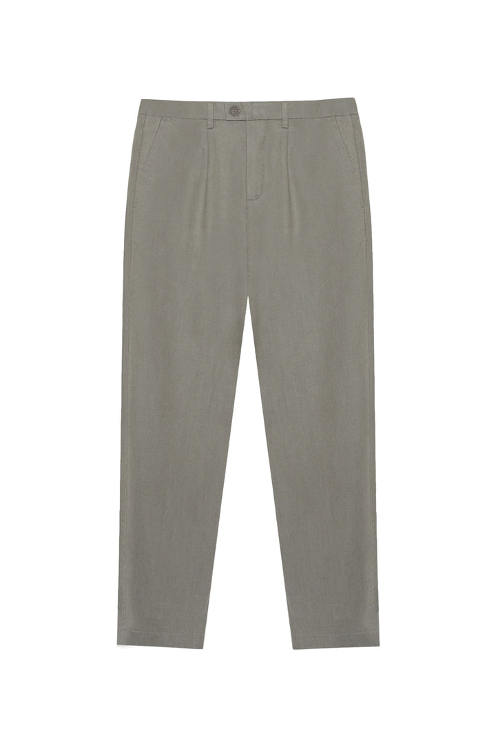 Pantaloni chinos drop crotch fit in 100% lino|Colore:Muschio