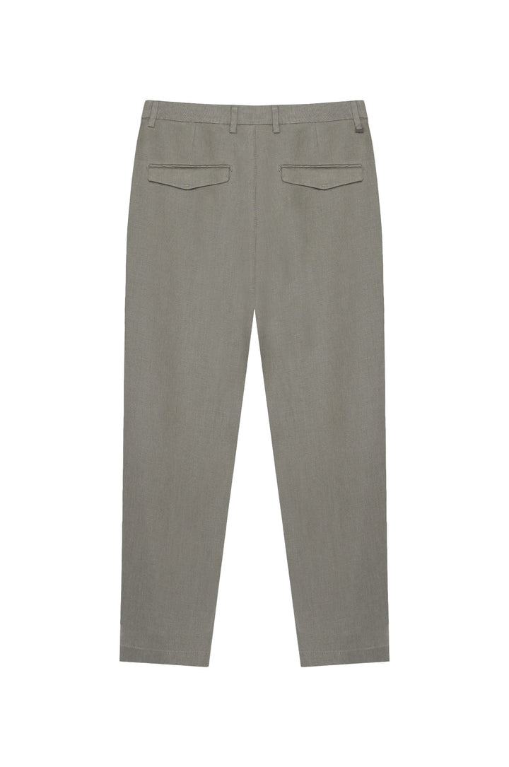 Pantaloni chinos drop crotch fit in 100% lino|Colore:Muschio