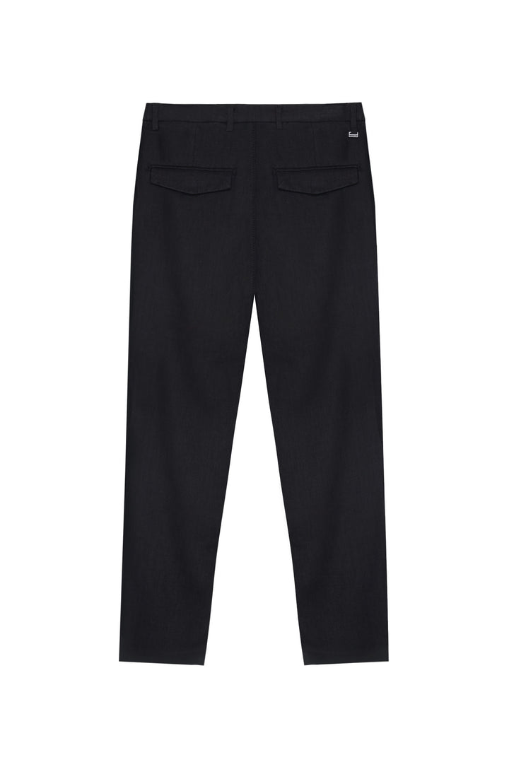 Pantaloni chinos drop crotch fit in 100% lino|Colore:Nero