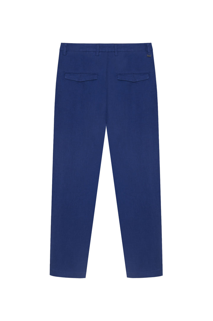 Pantaloni chinos drop crotch fit in 100% lino|Colore:Royal